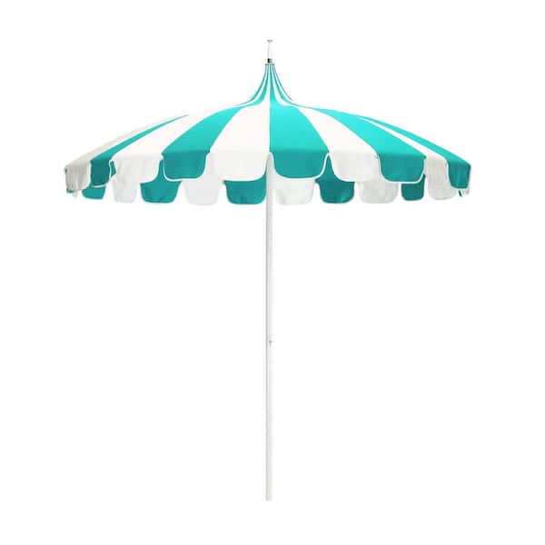 California Umbrella 8.5 ft. White Aluminum Commercial Natural Pagoda Market Patio Umbrella with Push Lift in Aruba Sunbrella