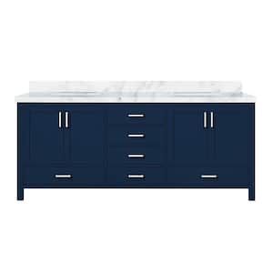 Jacques 80 in. W x 22 in. D Navy Blue Double Freestanding Bath Vanity with Carrara Marble Top
