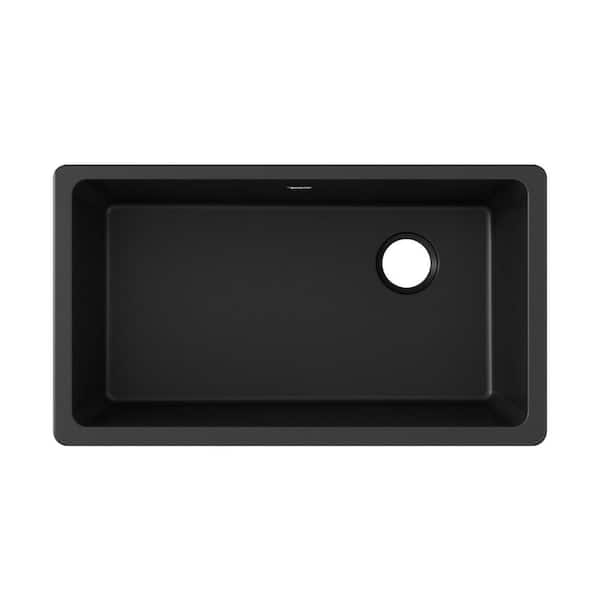 Quartz Classic 33 in. Undermount Single Bowl Black Granite/Quartz Composite Kitchen Sink Only