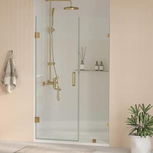 Nirvana 58 in. W x 76 in. H Frameless Hinged Shower Door in Brushed Gold with 3/8" Clear Glass