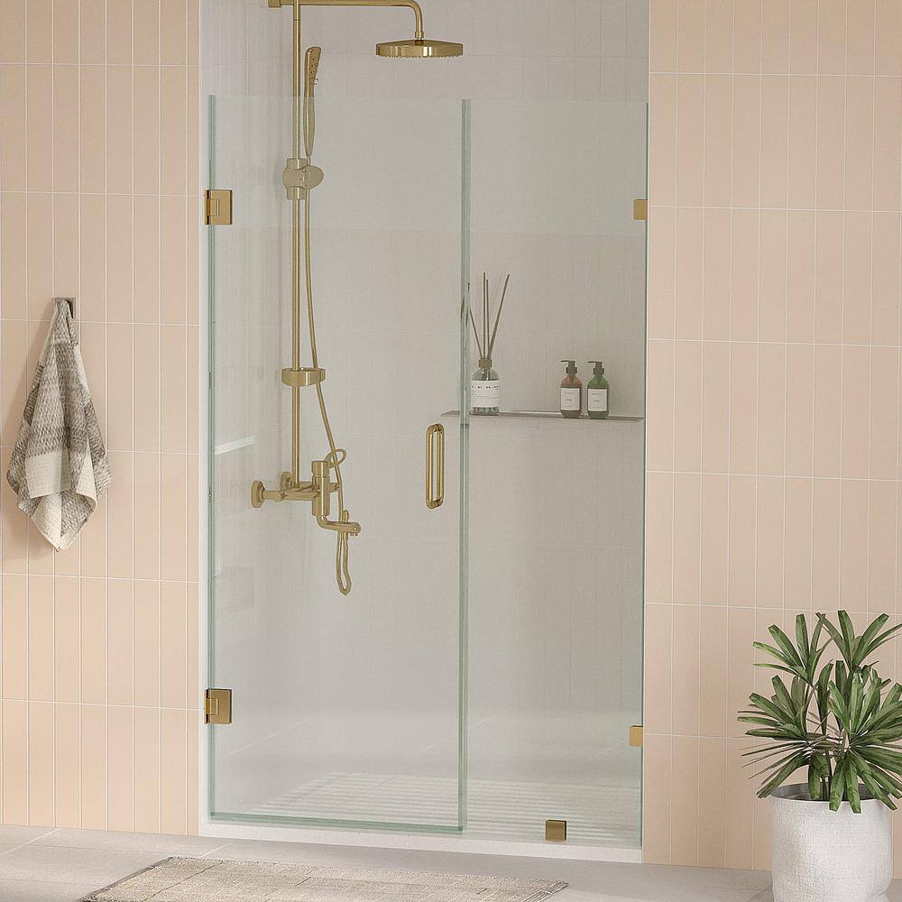 Nirvana 64.5 in. W x 76 in. H Frameless Pivot Hinged Shower Door in Brushed Gold with 3/8 in. Clear Glass price history on PriceWatchPro