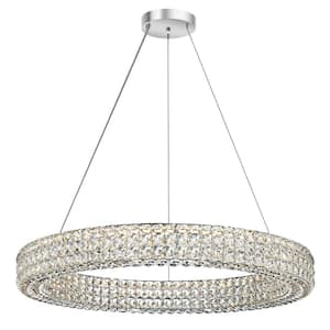 1-Light Dimmable Chrome Crystal Integrated LED Chandelier Drum Pendant Hanging Light