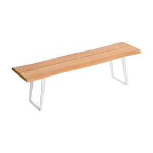 Live Edge Natural and White Dining Bench with Metal Frame 60 in.
