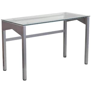 47.3 in. Rectangular Clear/Silver Writing Desks with Glass Top