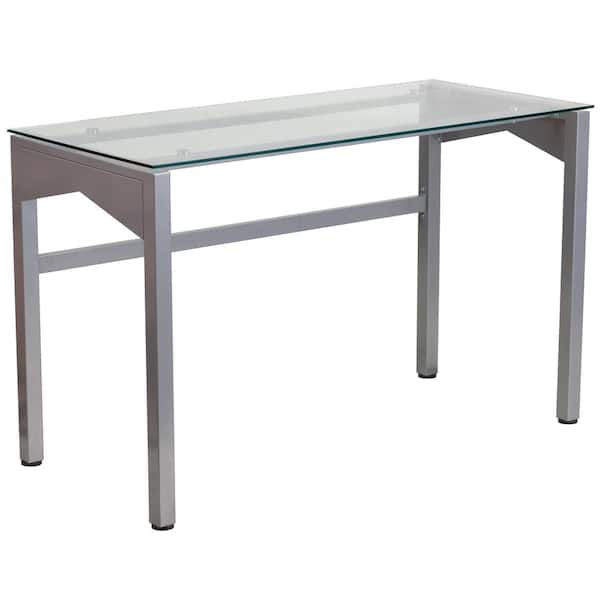 Carnegy Avenue 47.3 in. Rectangular Clear/Silver Writing Desks with Glass Top