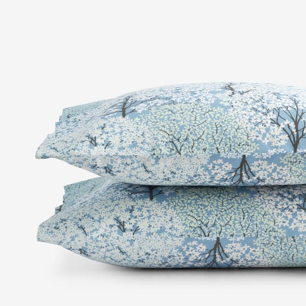 The Company Store Company Cotton Blooming Trees Gray/Green Sateen Standard Pillowcases (Set of 2)