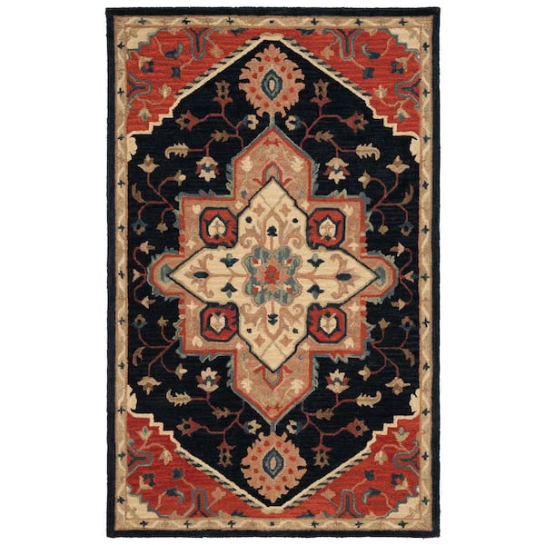 Heritage Navy/Red 3 ft. x 5 ft. Border Ornate Medallion Area Rug