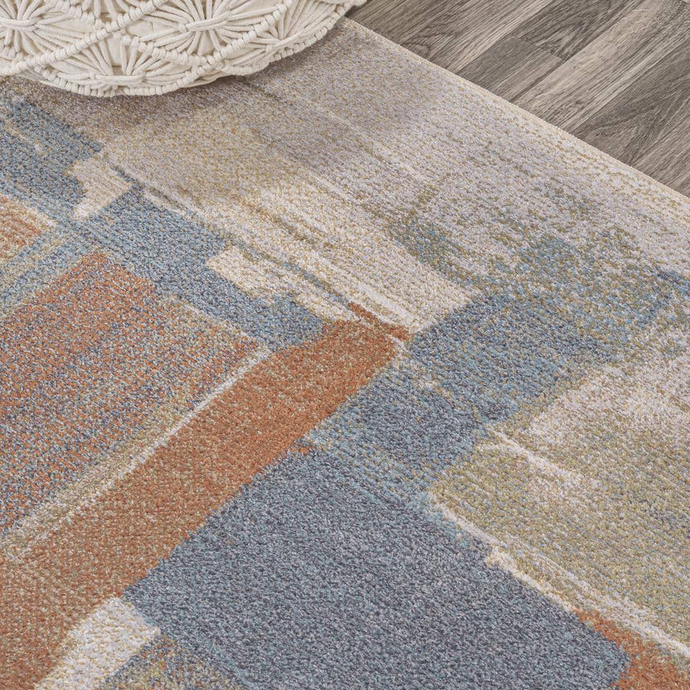 Blue Abstract Washable Synthetic 8' x 10' Area Rug
