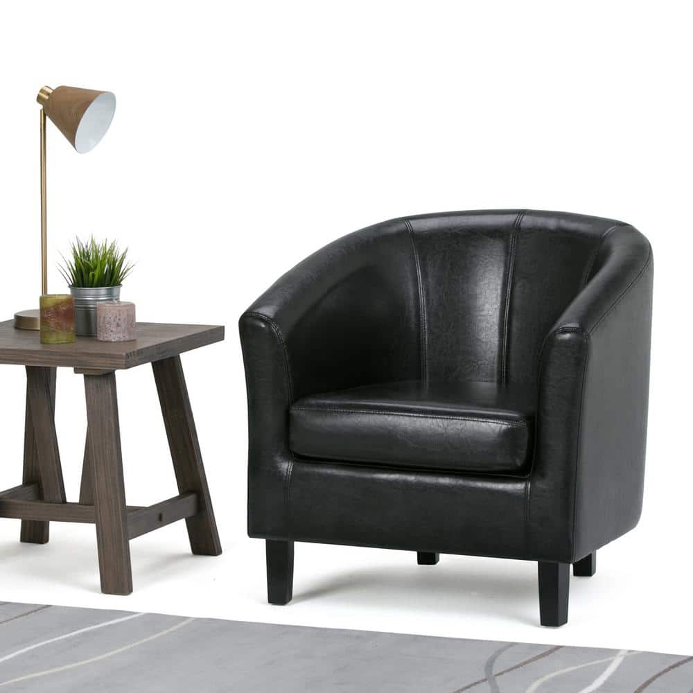 Austin Contemporary Barrel Armchair in Deluxe Black Faux Leather