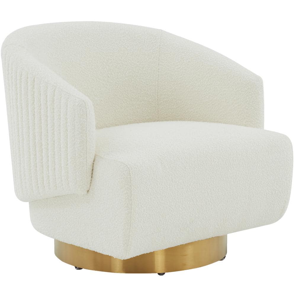 Pollyanne Ivory Boucle & Gold Swivel Barrel Accent Chair