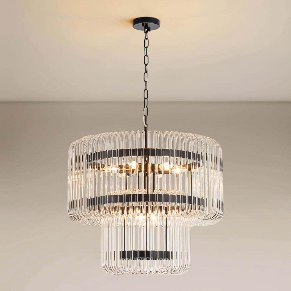 Gwern 9-Light 2-Tier Modern Glam Black Round Drum Crystal Chandelier for Dining Room/Living Room price history on PriceWatchPro