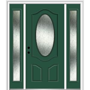 64 in. x 80 in. Right-Hand Inswing Rain Glass Hunter Green Fiberglass Prehung Front Door on 4-9/16 in. Frame