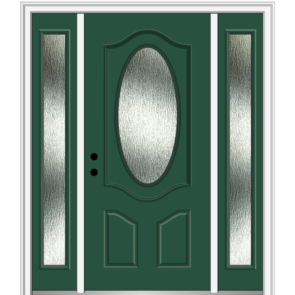64 in. x 80 in. Right-Hand Inswing Rain Glass Hunter Green Fiberglass Prehung Front Door on 4-9/16 in. Frame price history on PriceWatchPro