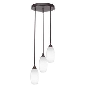 Villa 60-Watt 14.5 in. 3 Light Dark Granite Stem Pendant Light with 5.5 in. White Matrix Glass Shade, No bulbs included