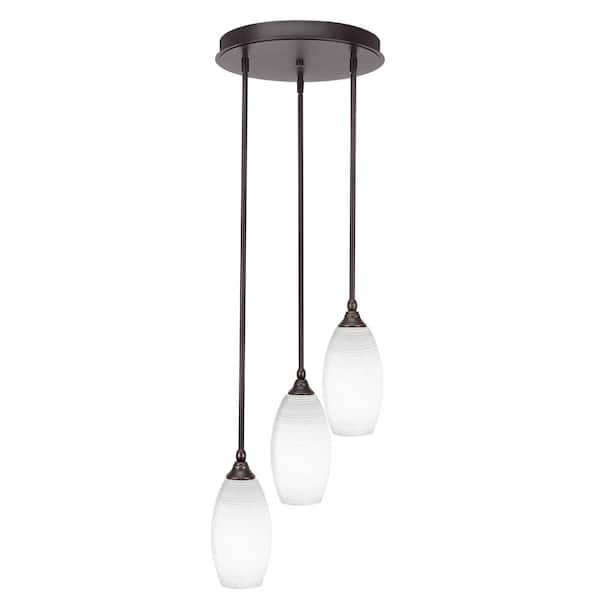 Unbranded Villa 60-Watt 14.5 in. 3 Light Dark Granite Stem Pendant Light with 5.5 in. White Matrix Glass Shade, No bulbs included