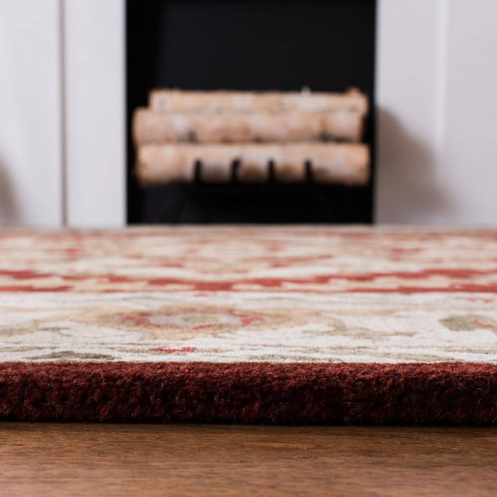Hand-Tufted Red and Beige Wool 4' x 6' Area Rug