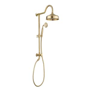 2-Spray 8 in. Round Rain Shower Head with Hand Shower in Brushed Gold (Valve Not Included)