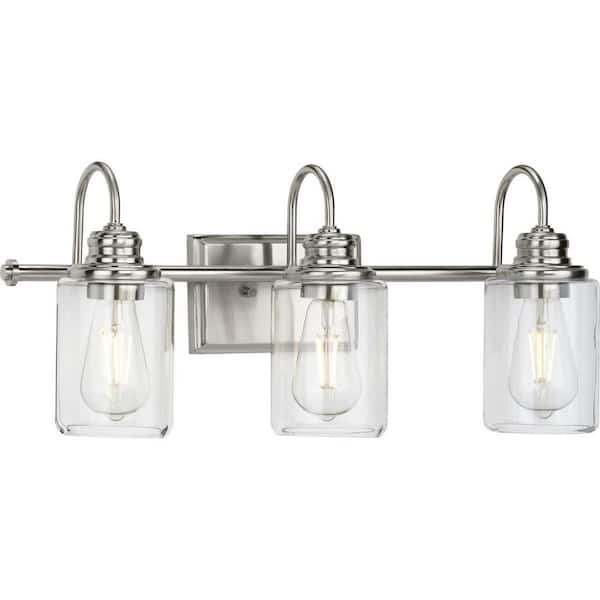 Aiken 3-Light Brushed Nickel Clear Glass Farmhouse Bath Vanity Light