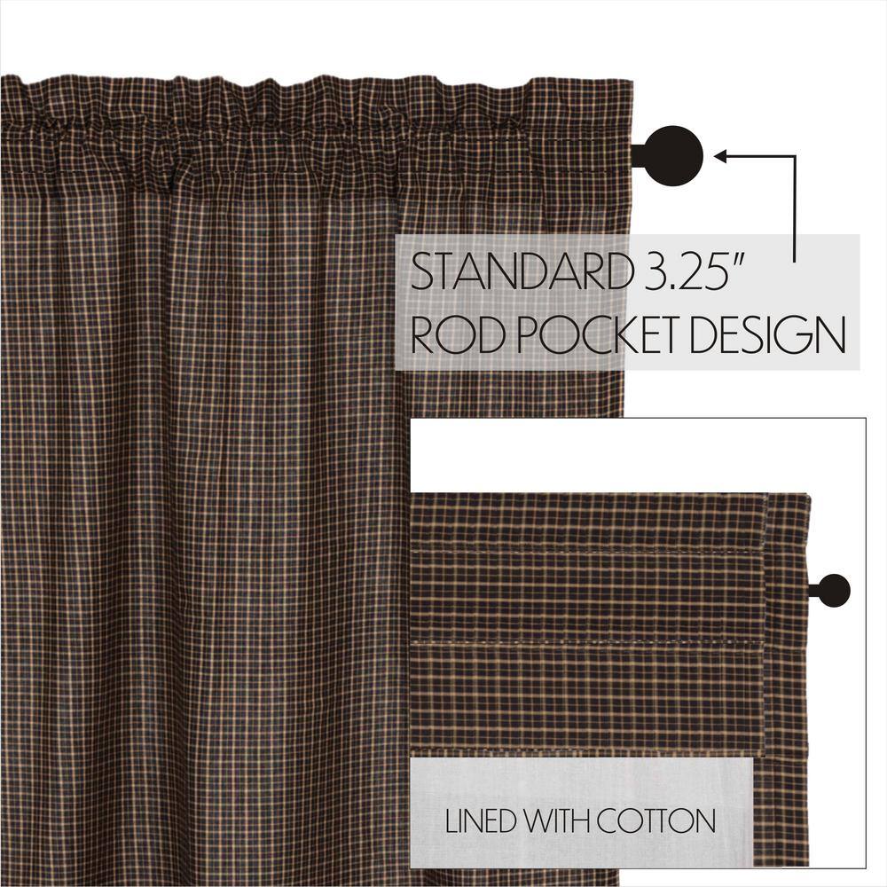 Black and Khaki Plaid Cotton Light-Filtering Kitchen Window Panels