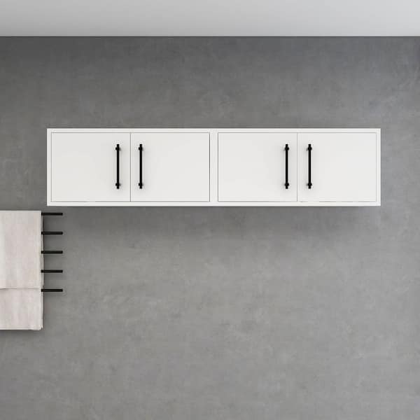Victoria 59.25 in. W x 11.8 in. D x 13.78 in. H White Plywood Wall Overhead Floating Linen Cabinet in Gloss White