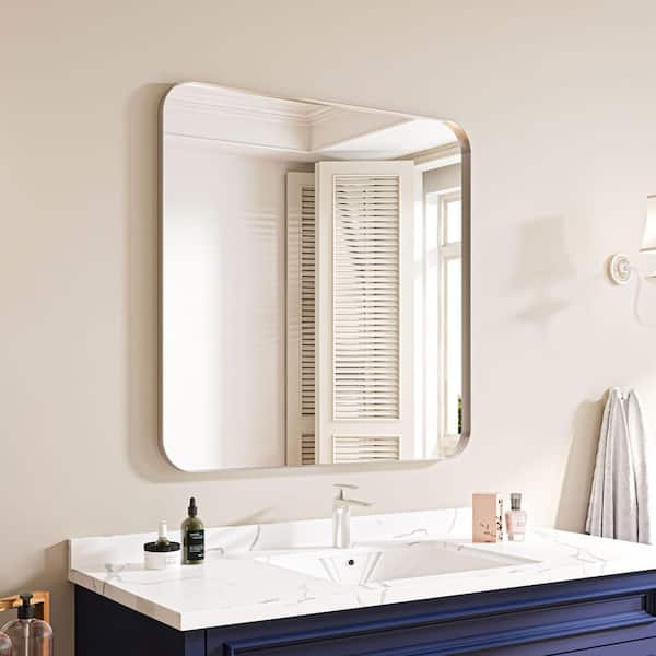 36 in. W x 36 in. H Rectangular Aluminum Framed Wall Bathroom Vanity Mirror in Silver