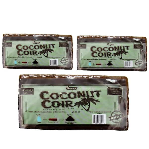 Viagrow 1.4 lbs./650g Premium Coco Coir, Soilless Grow Media, Coconut Coir Brick (3-Pack)
