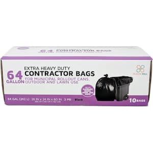 50 in. W x 60 in. H. 64 Gal. 3 mil Black Contractor Bags (10-Count)