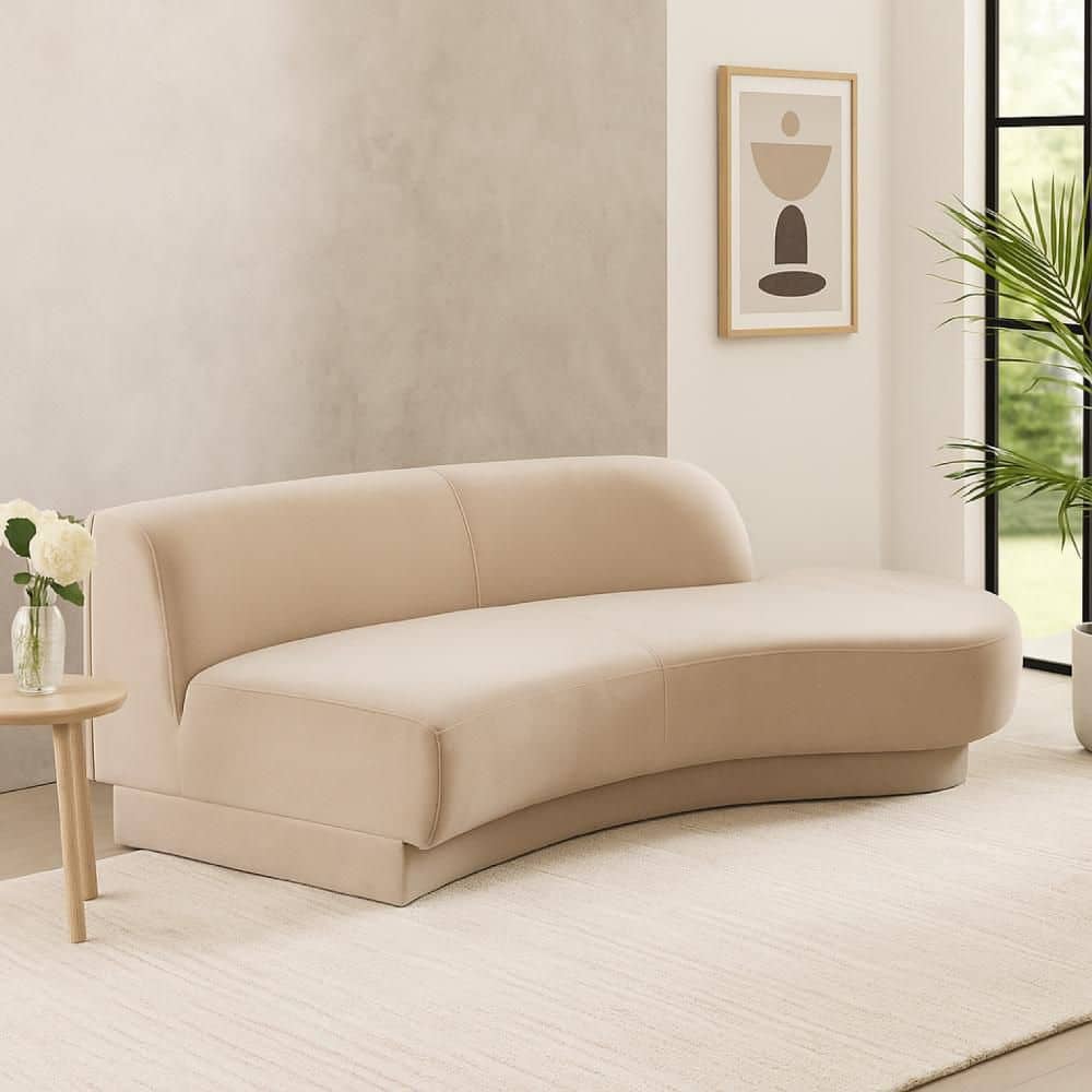 84 in. Armless Velvet Curved Sectional Sofa in Camel Brown price history on PriceWatchPro