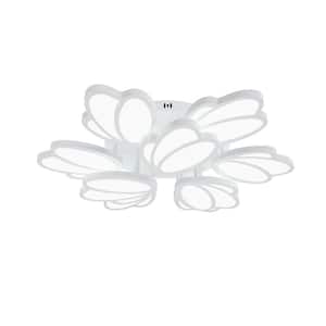 Modern 31.88 in. Curved Petal White Acrylic Dimmable LED Flush Mount Flower Ceiling Light with Remote
