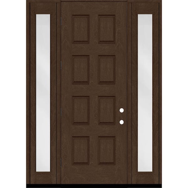 Steves & Sons Regency 68 in. x 96 in. 8-Panel RHOS Hickory Stain Mahogany Fiberglass Prehung Front Door w/Dbl 14in. Sidelites