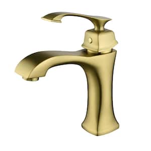 Single-Handle Single-Hole Bathroom Faucet Brass Deck Mount Modern Sink Basin Vanity Faucets in Brushed Gold
