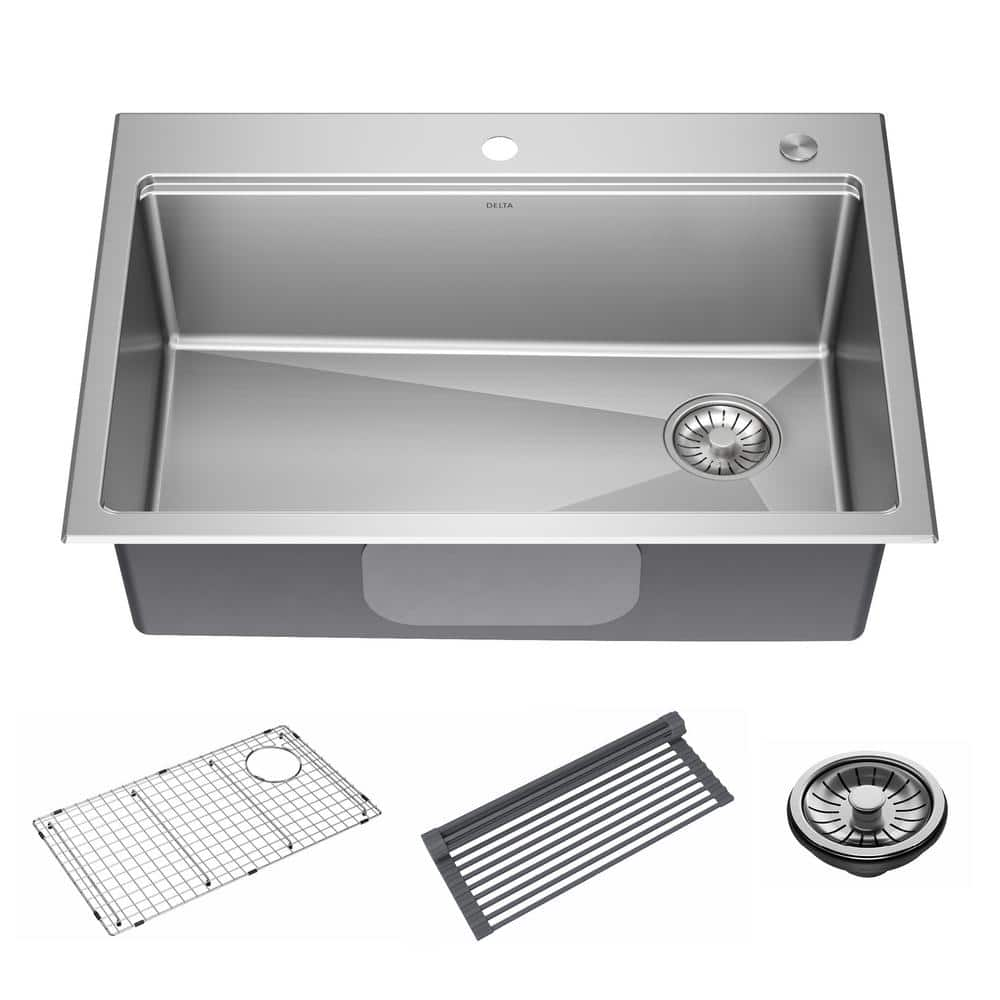 Emery Stainless Steel 30 in. Single Bowl Undermount/Drop-In Workstation Kitchen Sink with Accessories -  Delta, 195205994145