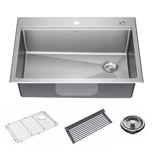 Emery Stainless Steel 30 in. Single Bowl Undermount/Drop-In Workstation Kitchen Sink with Accessories