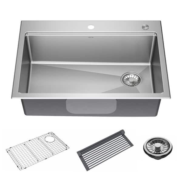 Delta Emery Stainless Steel 30 in. Single Bowl Undermount/Drop-In Workstation Kitchen Sink with Accessories
