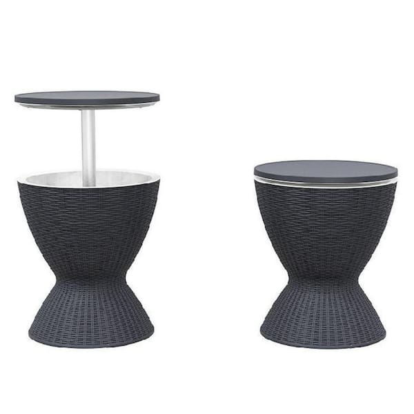 32 qt. 3-in-1 Patio Coolers Insulated Ice Bucket Table with Lid and Drainage Plug in Black