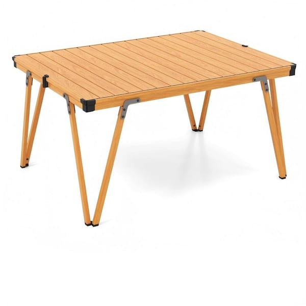 Clihome 37 in. Brown Rectangle Aluminum Folding Camping Table Picnic Table with Storage Bag and Waterproof Desktop