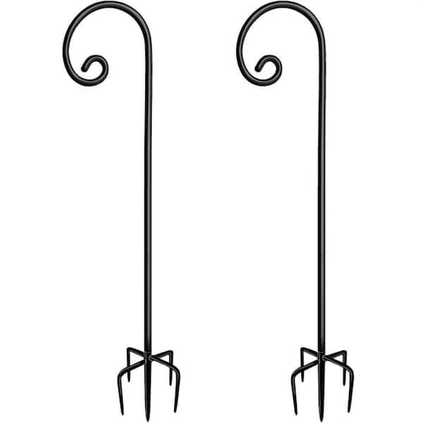 2-Pack 60" Tall Bright Black Adjustable Shepherd Hooks - Metal Garden Poles for Bird Feeders Hanging Plants