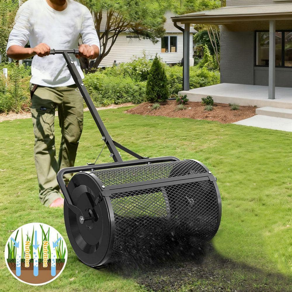 SEEUTEK 24 in. Black Compost Handheld Spreader Peat Moss Spreader