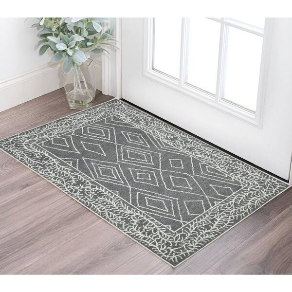 2 ft. x 3 ft. Gray and White Wool Geometric Hand Hooked Area Rug