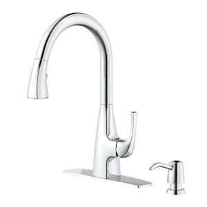 Calandine Single-Handle Pull-Down Sprayer Kitchen Faucet with Soap Dispenser in Chrome