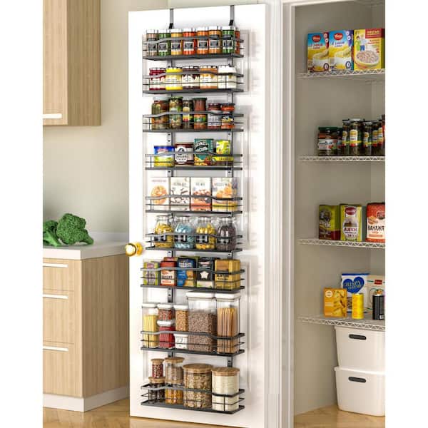 Numhew 9-Tier 12.2 in. W Black Over The Door Pantry Organizer, Metal Pantry Organization and Storage, Hanging Spice Rack