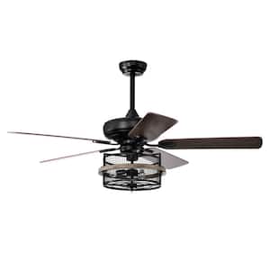 52 in. Smart Indoor Black Ceiling Fan with Remote, Timer, 3 Adjustable Wind Speeds and 3 E12 Light Bulbs Not Included