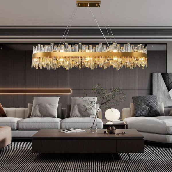 BuonappetitoCristaseya×LILLYDELSALONETEE YUYI 52 in. 20-Light Gold Crystal Chandelier, Modern Rectangular