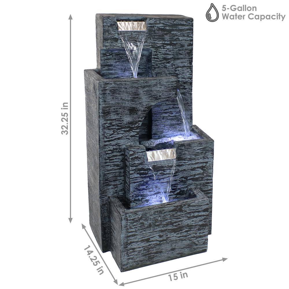 32-Inch Gray Polyresin Cascading Tower Outdoor Water Fountain with LED Lights