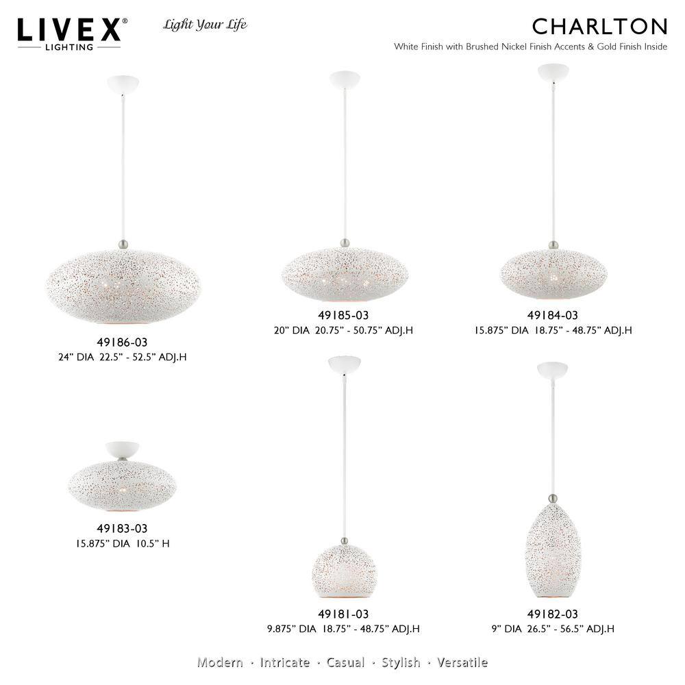 Contemporary Mini Globe Pendant Light in White and Gold with Brushed Nickel Accents