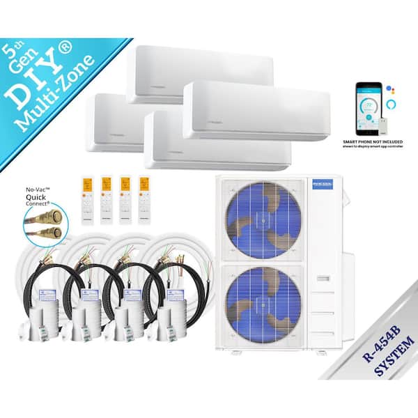 DIY 5th Gen 54,000 BTU 5 Ton 4 Zone 22 SEER2 Ductless Mini Split AC and Heat Pump-24K,9K,9K,12K and 16,35,50,50ft Lines