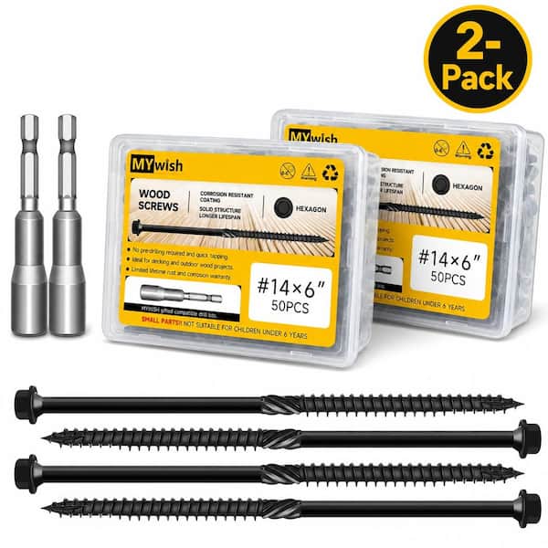 #14 x 6 in Black Hex Head Wood Deck Screws (100-Piece)