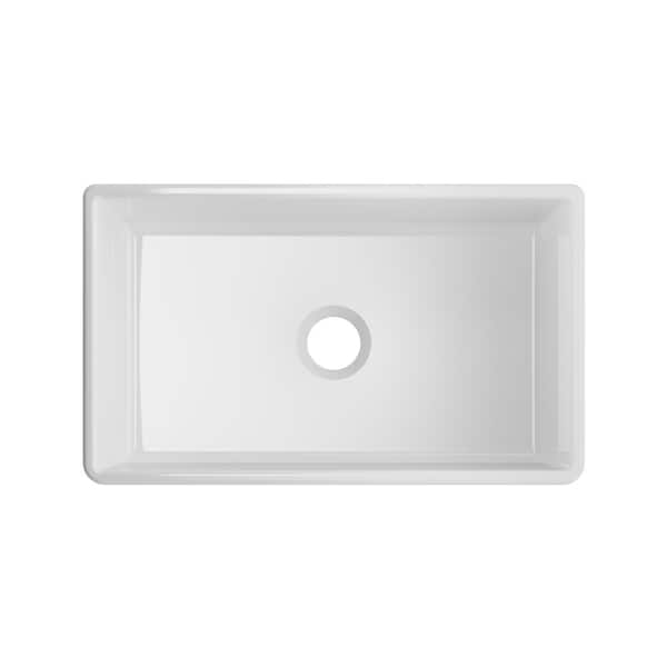 Winpro Farmhouse Apron Front Fireclay 30 in. x 18 in. x 10 in. Plain Single Bowl Kitchen Sink with Center Drain in White