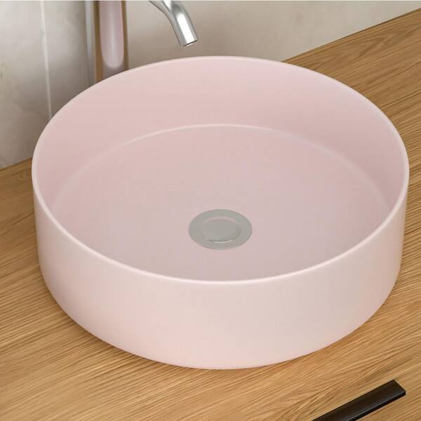 16 in. Vessel Round Bathroom Sink in Pink Ceramic
