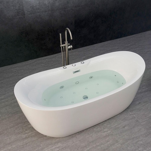 Venezia 71 in. Acrylic Freestanding Double Slipper Whirlpool and Air Bathtub with Drain and Overflow Included in White